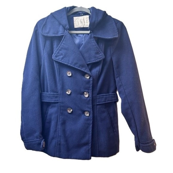 Ci Sono Jackets & Blazers - Ci Sono Womens Navy Blue Hooded Pea Coat Double Breasted Jacket CT6013 Size L
